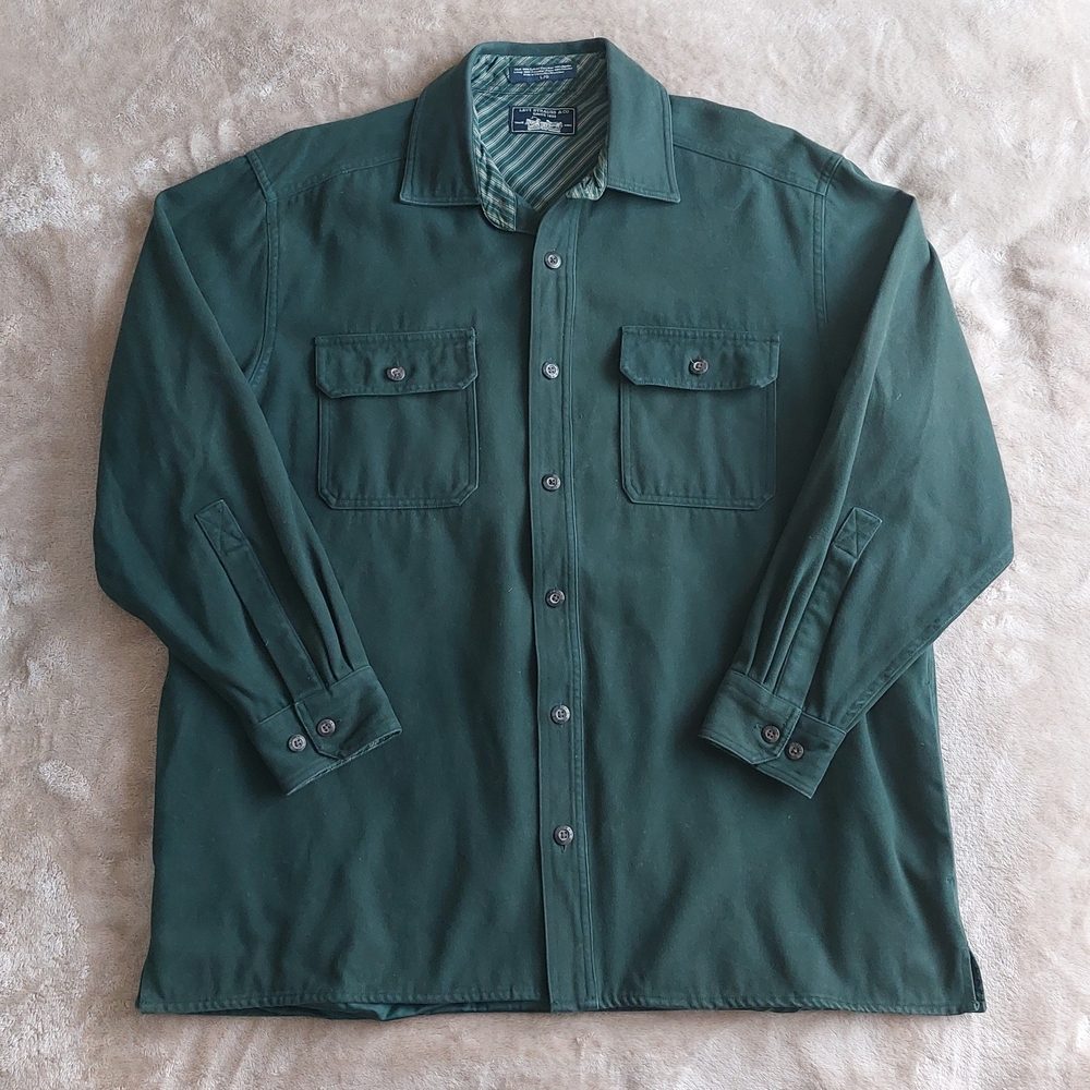 Vtg 90 Levi's Men's Green Heavyweight Lined Chamois Button Down Shirt | L